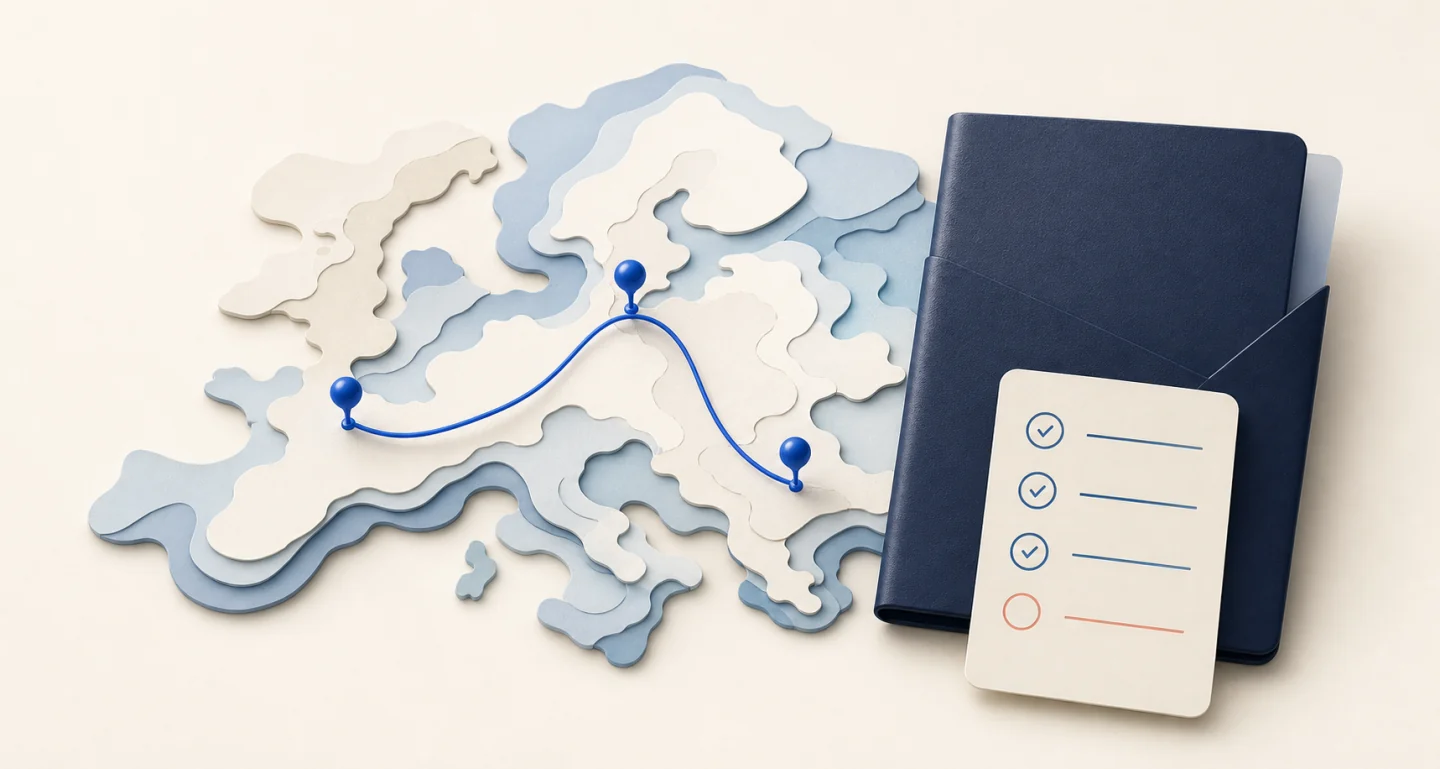 Illustration of a European itinerary and organized dossier